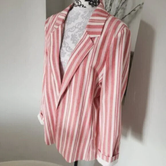 Blazer Jacket Summer Nautical Size 16+ Red White Stripe - Picture 9 of 12